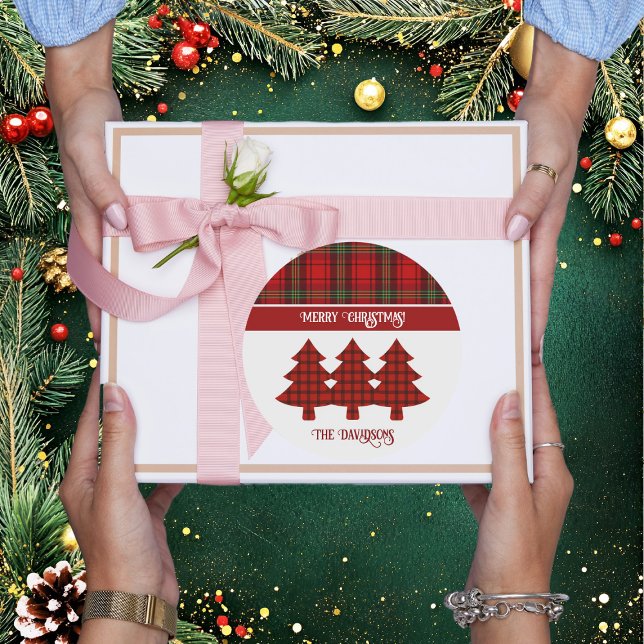 Red Black Green Cozy Tartan Classic Round Sticker (Creator Uploaded)