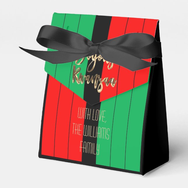 Red Black Green Elegant Script Joyous Kwanzaa Favor Boxes (Front Side)