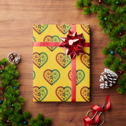 Red Black Green Floral Heart Happy Kwanzaa Wrapping Paper