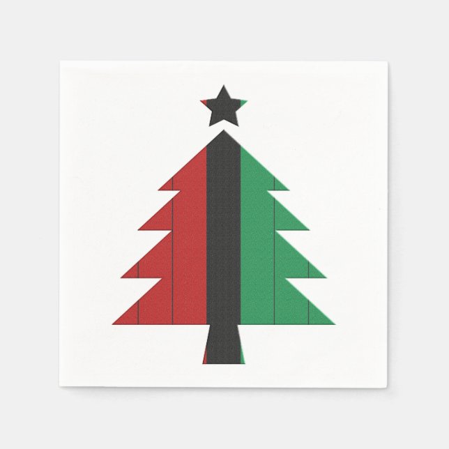 Red Black Green Kinara Christmas Tree Kwanzaa Napkins (Front)