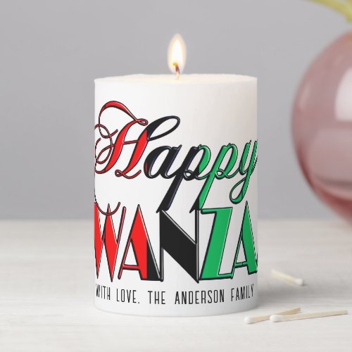 Red Black Green Kinara Colors Text Happy Kwanzaa Pillar Candle