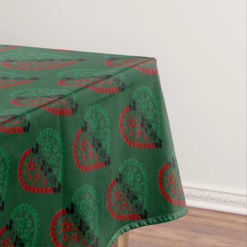 Red Black Green Kinara Striped Hearts Kwanzaa Tablecloth