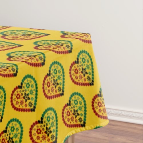 Red Black Green Kinara Striped Hearts Kwanzaa Tablecloth