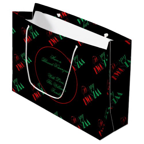 Red Black Green Kinara Typography Happy Kwanzaa Large Gift Bag