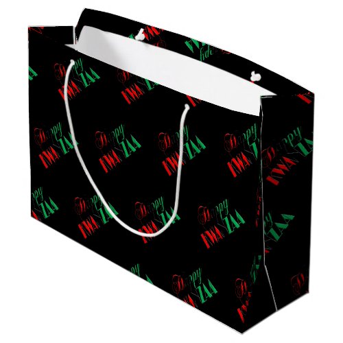 Red Black Green Kinara Typography Happy Kwanzaa Large Gift Bag