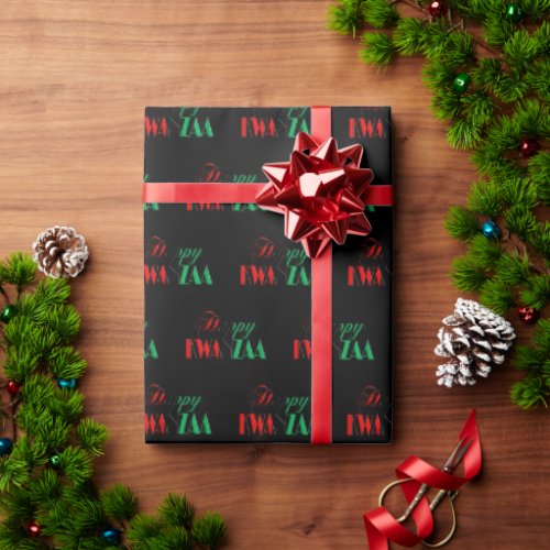 Red Black Green Kinara Typography Happy Kwanzaa Wrapping Paper