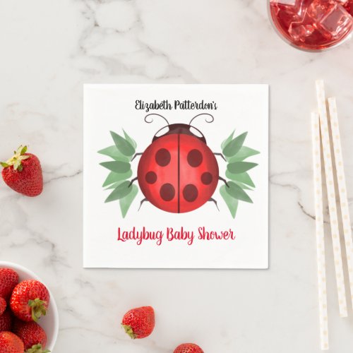 Red Black Green Ladybug Watercolor Baby Shower Napkins