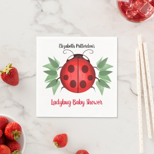 Red Black Green Ladybug Watercolor Baby Shower Napkins (Insitu)