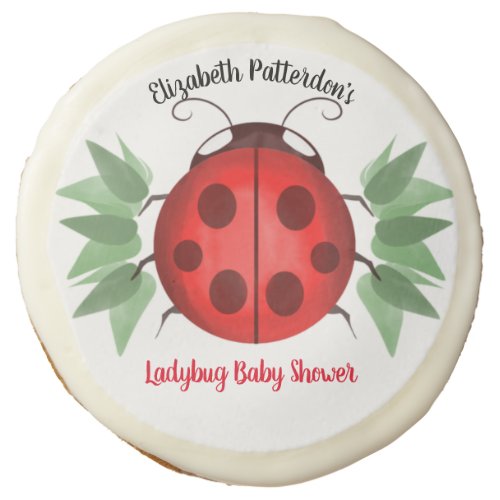 Red Black Green Ladybug Watercolor Baby Shower Sugar Cookie