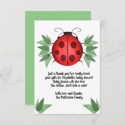 Red Black Green Ladybug Watercolor Baby Shower Thank You Card