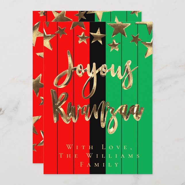 Red Black Green Pattern Script Joyous Kwanzaa Card (Front/Back)
