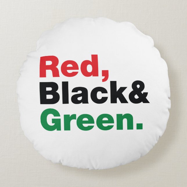 Red, Black & Green. Round Pillow (Front)