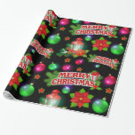 Red Black Green Santa Poinsettia Wrapping Paper at Zazzle