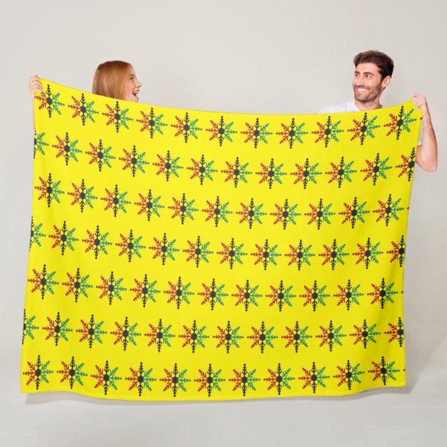 Red Black Green Snowflakes Yellow Kwanzaa Fleece Blanket (In Situ)