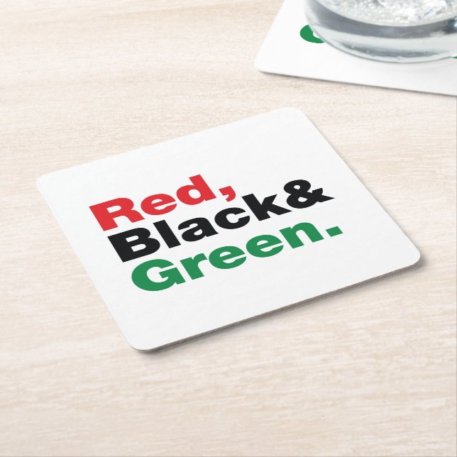Red, Black & Green. Square Paper Coaster (Angled)