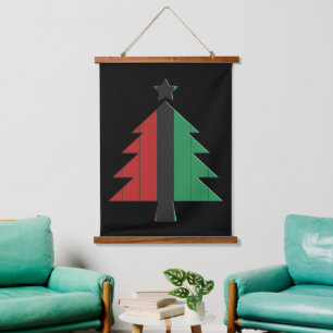 Red Black Green Striped Christmas Tree Kwanzaa Hanging Tapestry