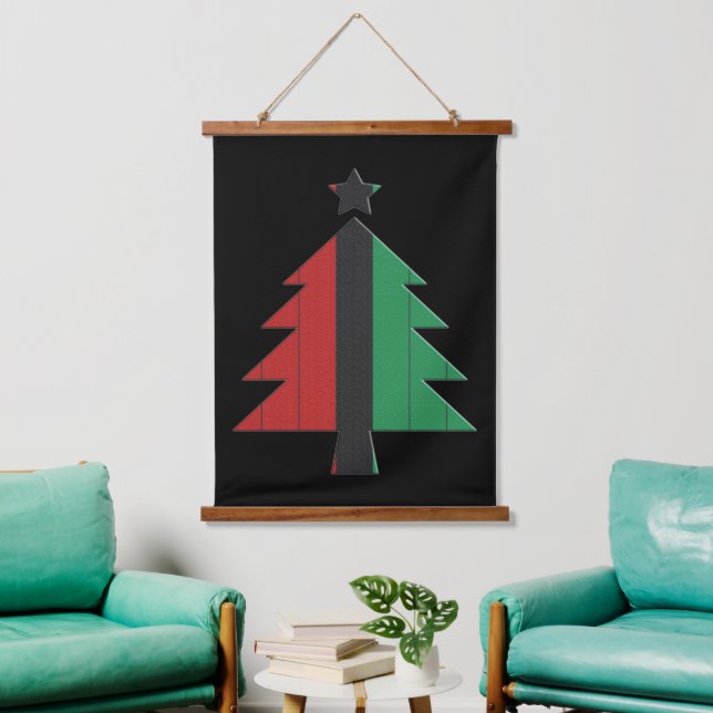 Red Black Green Striped Christmas Tree Kwanzaa Hanging Tapestry (Living Room)