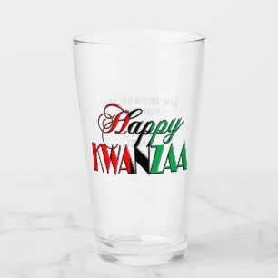 Red Black Green Striped Happy Kwanzaa Glass