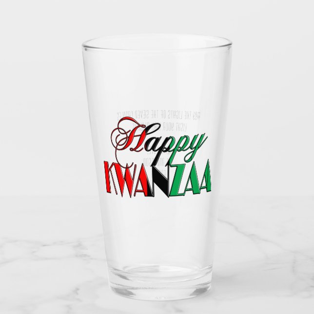 Red Black Green Striped Happy Kwanzaa Glass (Front)