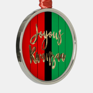 Red Black Green Striped Pattern Joyous Kwanzaa Metal Ornament