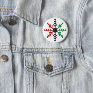 Red Black Green Striped Snowflake Kwanzaa Button