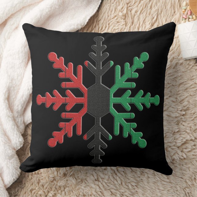 Red Black Green Striped Snowflake Kwanzaa Throw Pillow (Blanket)