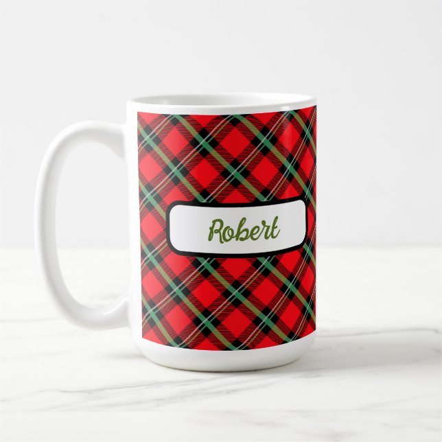 Red Black Green Tartan Plaid Personalized Mug (Left)