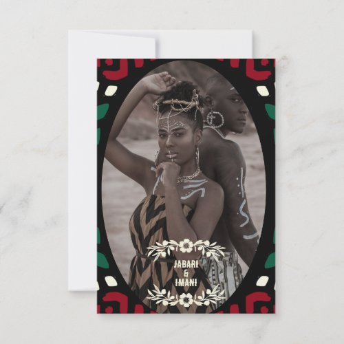 Red Black Green Tribal African Wedding RSVP Card