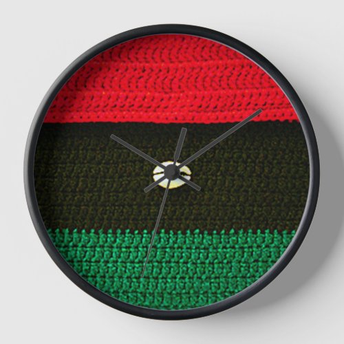 Red Black Green Unique Artisan Crochet Print       Clock