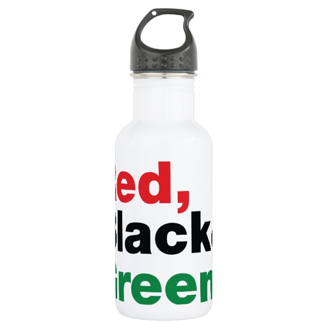 Red, Black & Green. Water Bottle (Front)