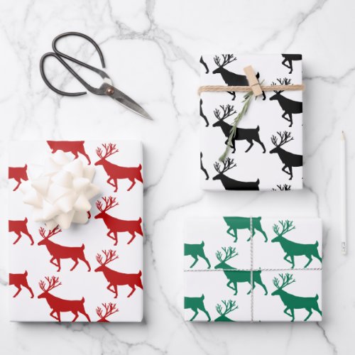Red Black  Green Woodland Stag White Wrapping Paper Sheets