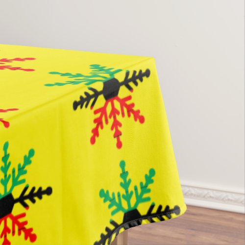 Red Black Green Yellow Snowflakes Pattern Kwanzaa Tablecloth