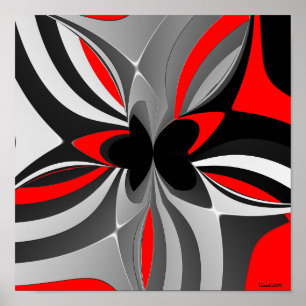 Red Black Grey Abstract Poster