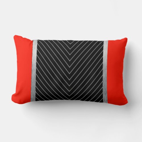 Red black grey and white pinstripe lumbar pillow