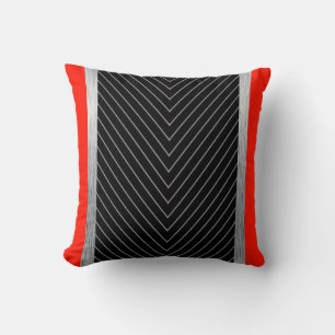Red, black, grey and white pinstripe throw pillow