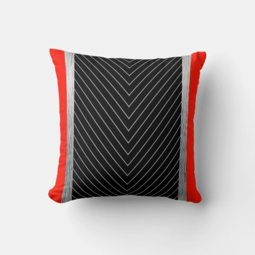Red black grey and white pinstripe throw pillow