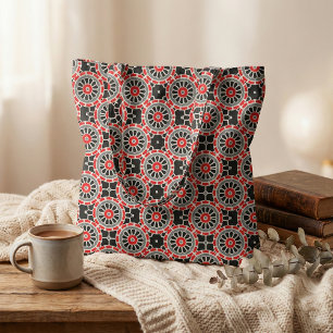 Red Black Grey Geometric Mosaic Tile Medallion Fabric