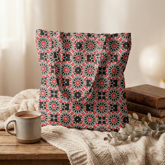 Red Black Grey Geometric Mosaic Tile Medallion Fabric (Creator Uploaded)