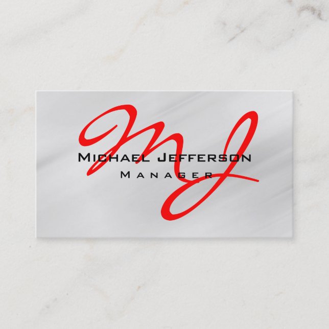 Red Black Grey Manager Monogram Chic Business Card (Front)