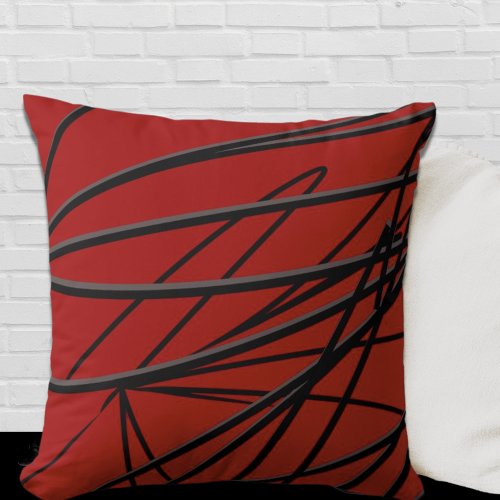 Red Black Grey Modern Elegant Abstract Throw Pillow