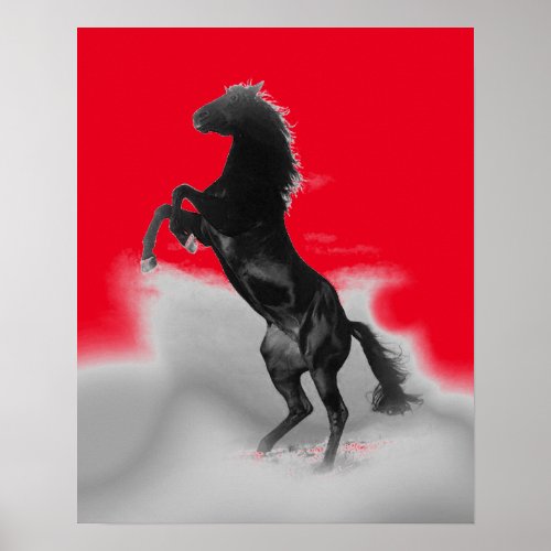 Red Black Grey Rearing Horse Pop Art Poster