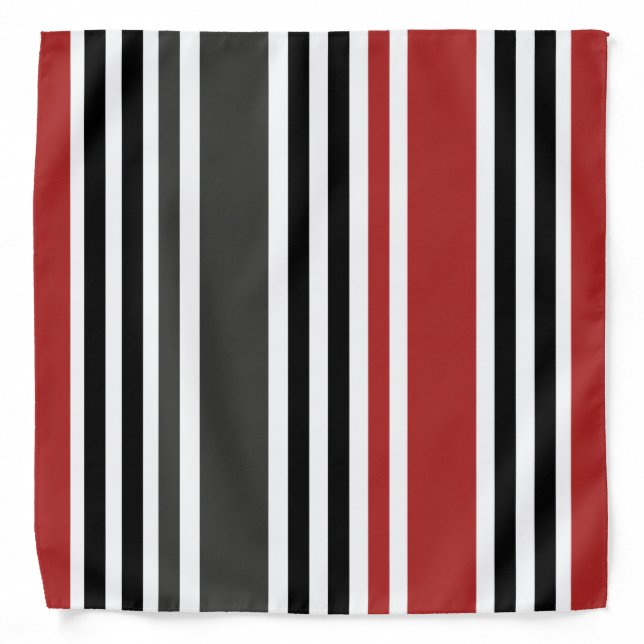 Red Black Grey Vertical Stripes Pattern Bandana (Front)