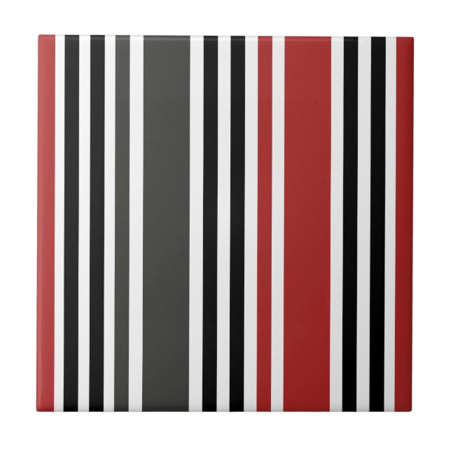 Red Black Grey Vertical Stripes Pattern Ceramic Tile (Front)