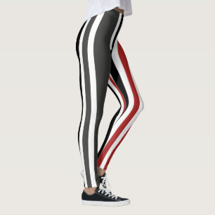 Red Black Grey Vertical Stripes Pattern Leggings