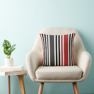 Red Black Grey Vertical Stripes Pattern Throw Pillow