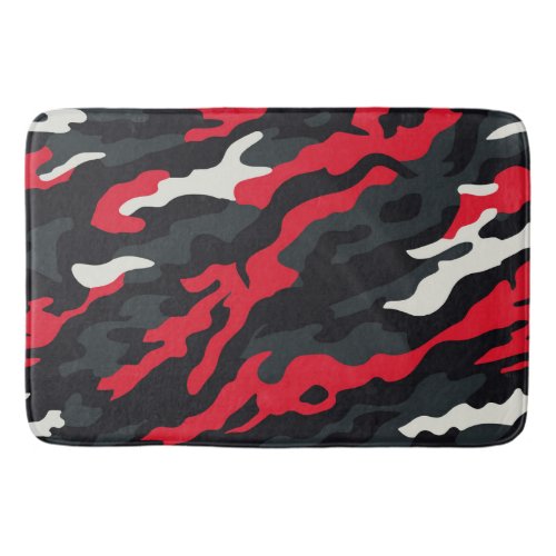 Red Black Grey White Camouflage Camo Pattern Bath Mat