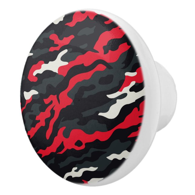 Red Black Grey White Camouflage Camo Pattern Ceramic Knob (Right)