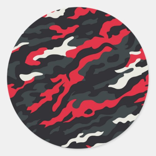 Red Black Grey White Camouflage Camo Pattern Classic Round Sticker