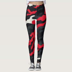 Red Black Grey White Camouflage Camo Pattern Leggings