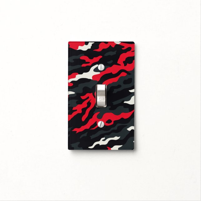 Red Black Grey White Camouflage Camo Pattern Light Switch Cover (In Situ)